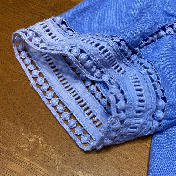 Island Shop Womens Size 8 100% Linen Resort Shift Dress Lavender Crochet Trim - Picture 8 of 8